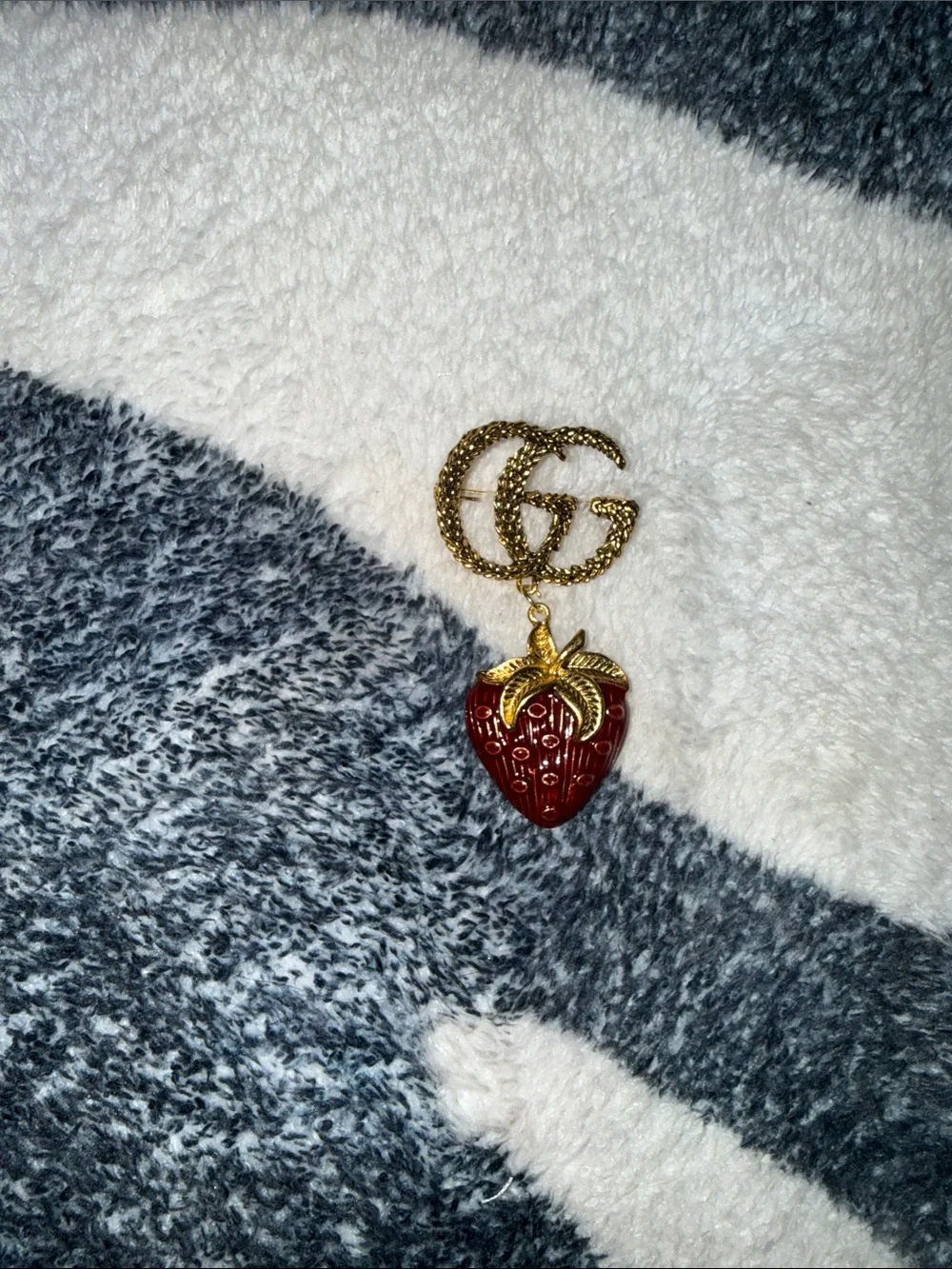Gold-Tone Strawberry Pendant Brooch - Red Strawberry Accent